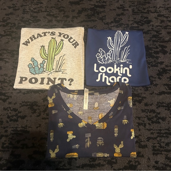 3 Lularoe Cactus Shirts women’s Size Large/XL Navy Blue & Grey Short Sleeve Tees - Picture 1 of 5